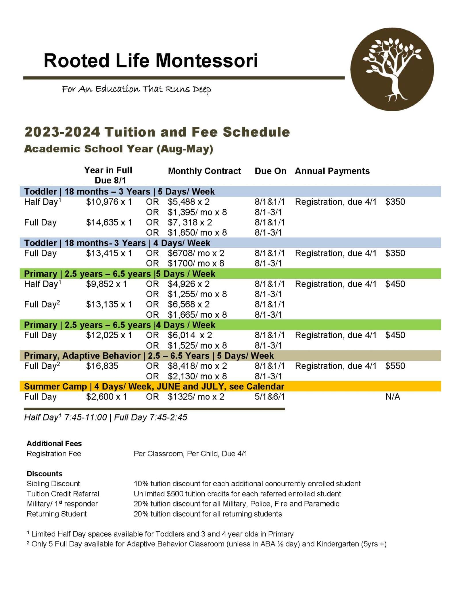 Rooted Life Montessori Pricing Montessori Class Tuition and Fees