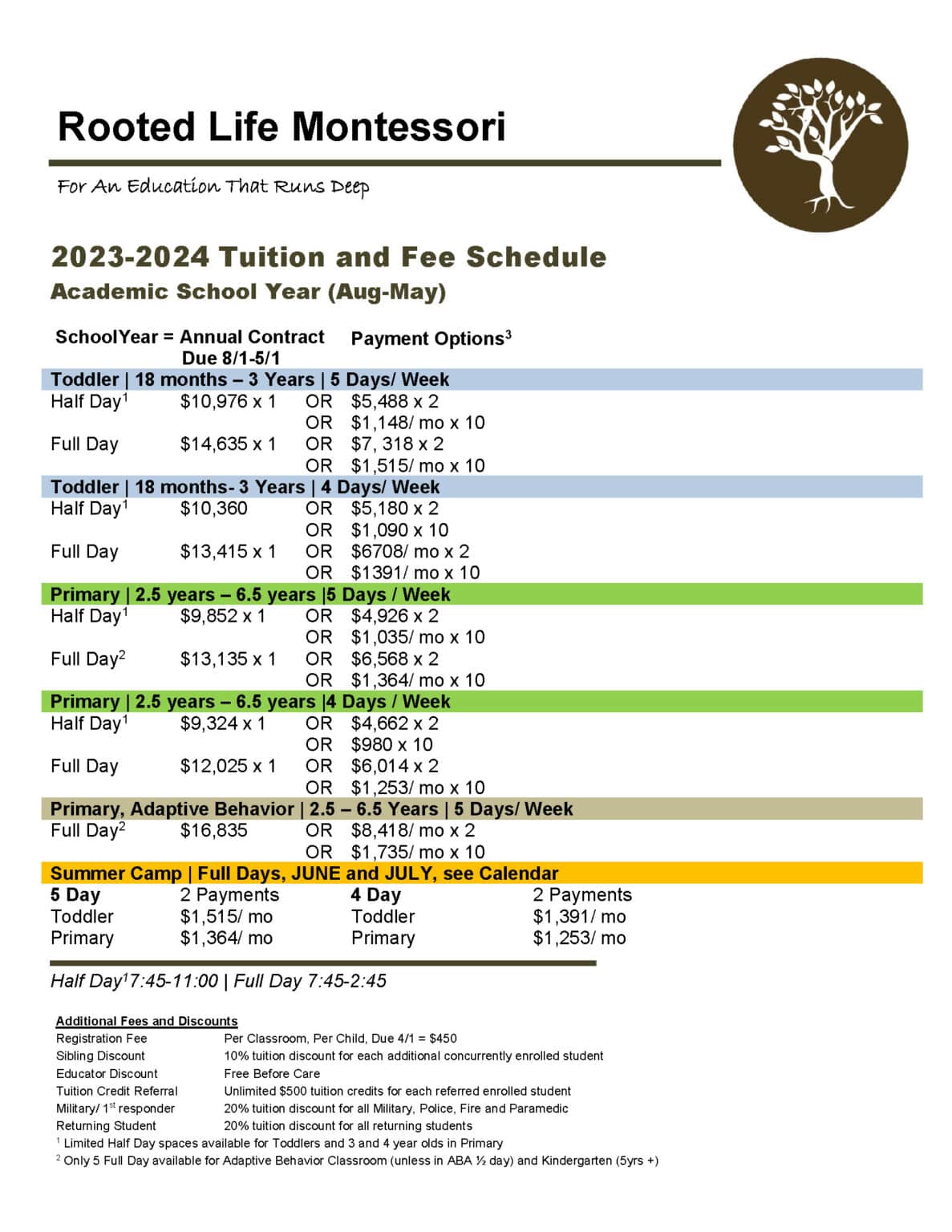 Rooted Life Montessori Pricing Montessori Class Tuition and Fees